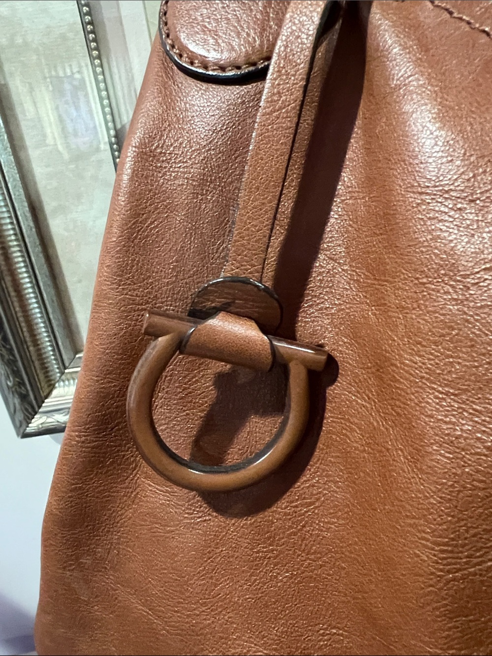 Salvatore Ferragamo Large Brown Leather Shoulder Bag with Gancini Charm - Picture 5 of 17